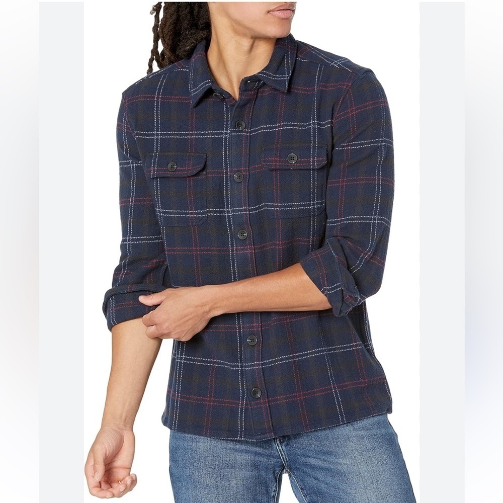 Paige Williams Plaid Button-Up Flannel Shirt Jacket in Navy night - Size M